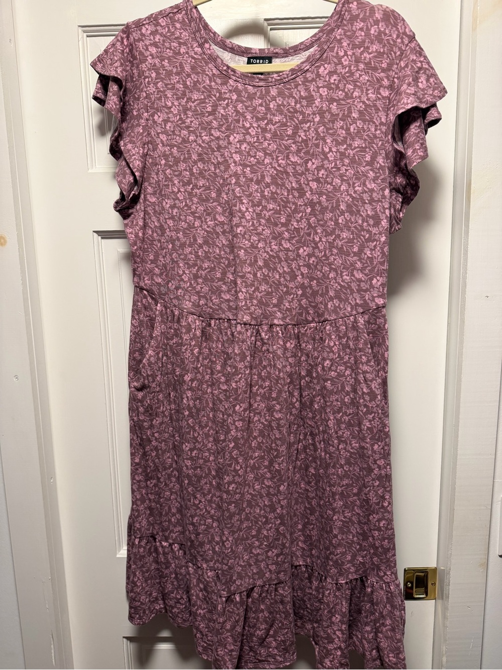 torrid Dusty Rose Floral Ruffle-Sleeve Midi Dress
